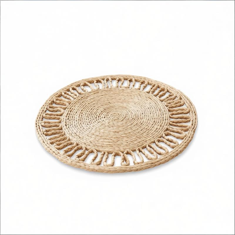 Round Handwoven Seagrass Placemat with Decorative Openwork Border - WovenNatural