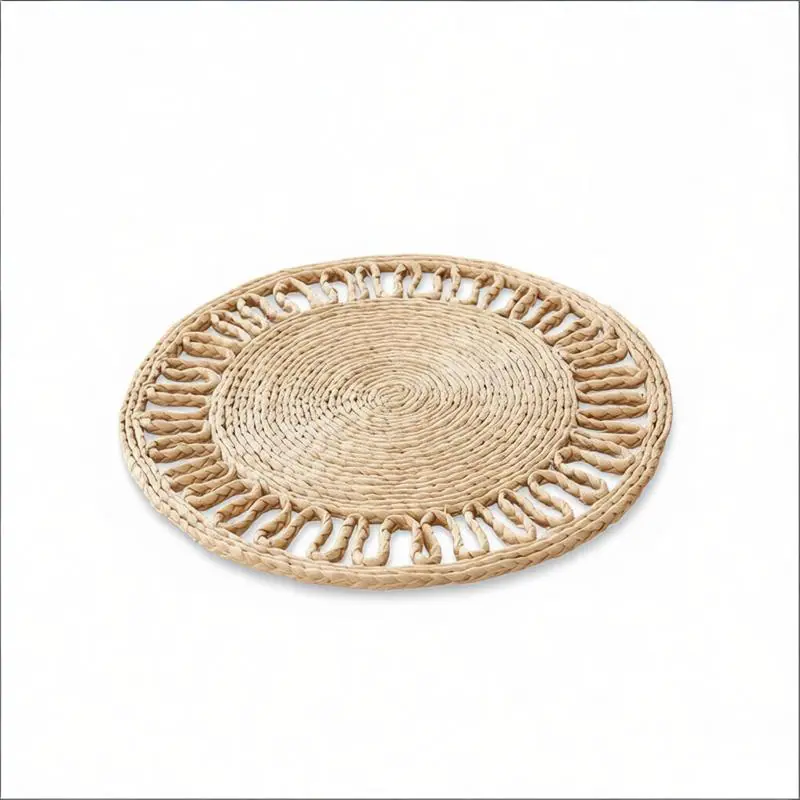 Round Handwoven Seagrass Placemat with Decorative Openwork Border - WovenNatural