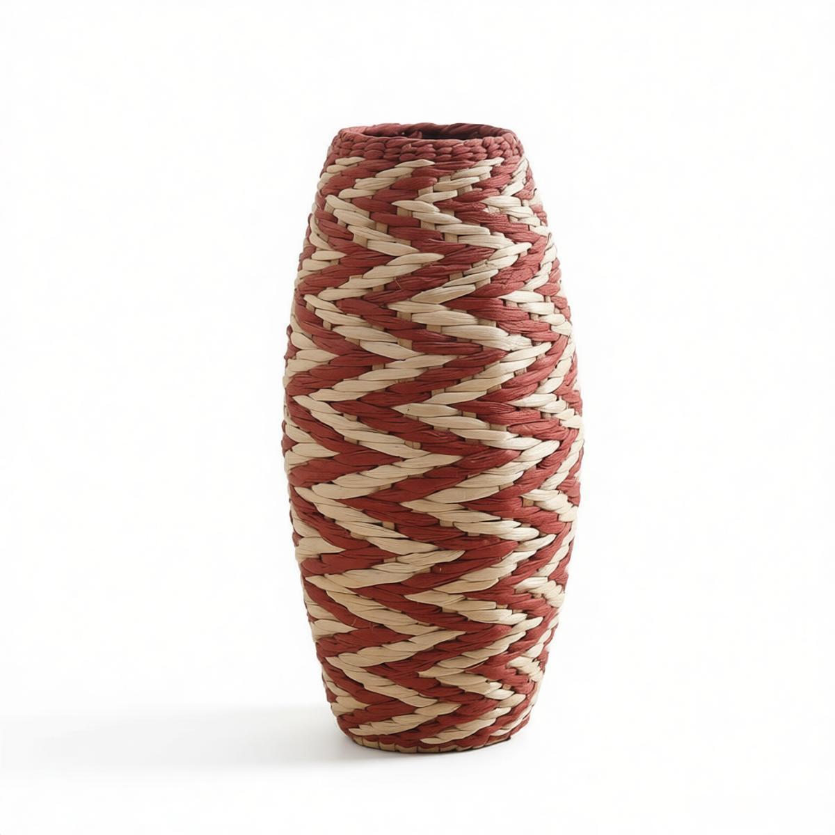 Two-tone Rush Grass Woven Decorative Vase in Red & White - WovenNatural