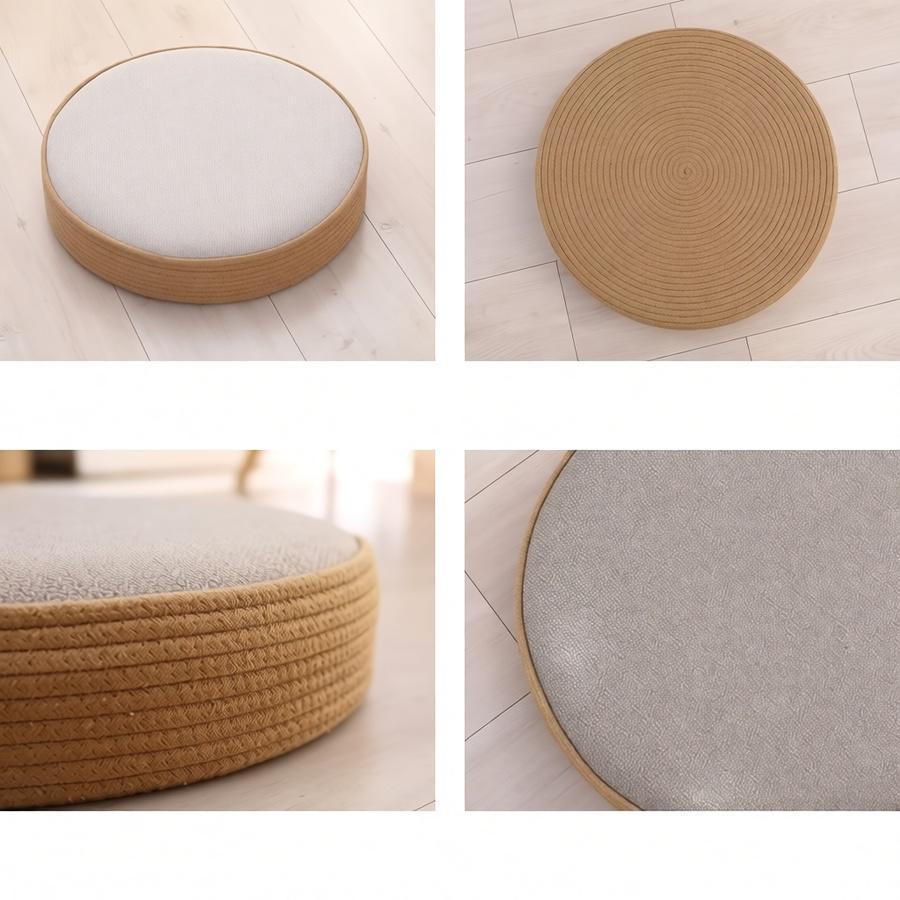 Handwoven cotton floor cushion details, showing weave texture and fabric
