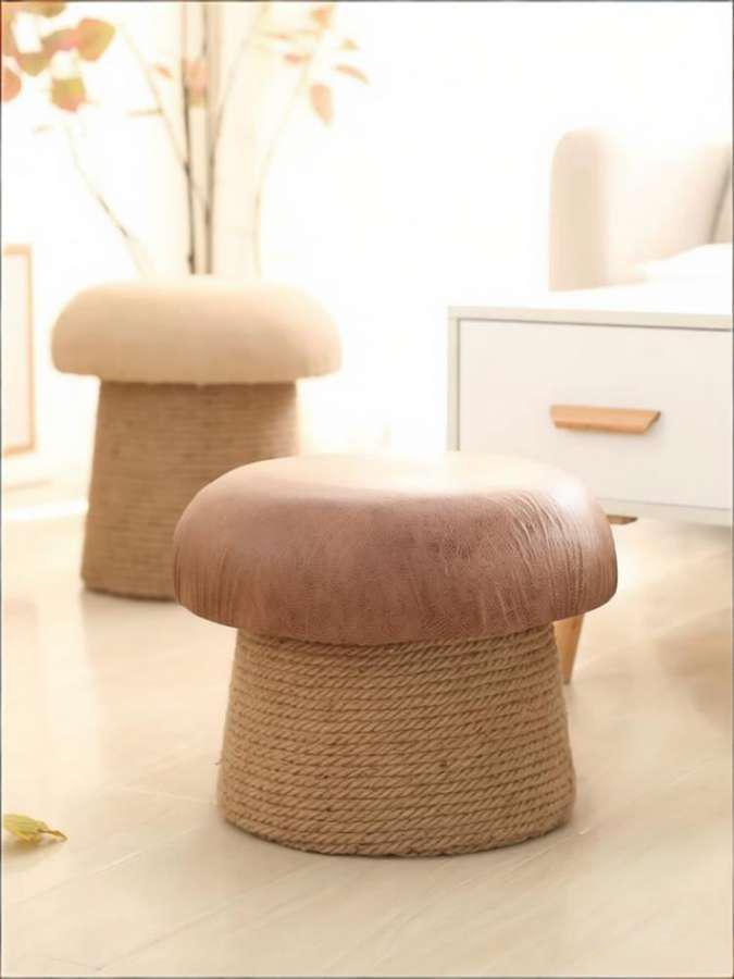 Tech cloth mushroom stool, PU leather ottoman, bedroom dressing table bench
