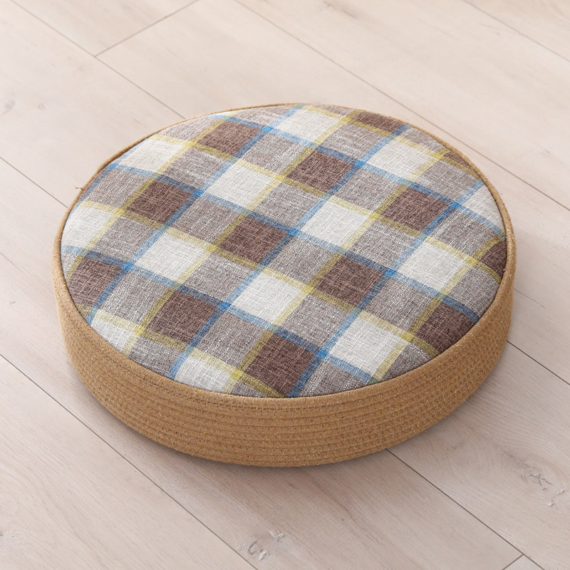 Plaid handwoven cotton floor cushion, rustic farmhouse style for home use