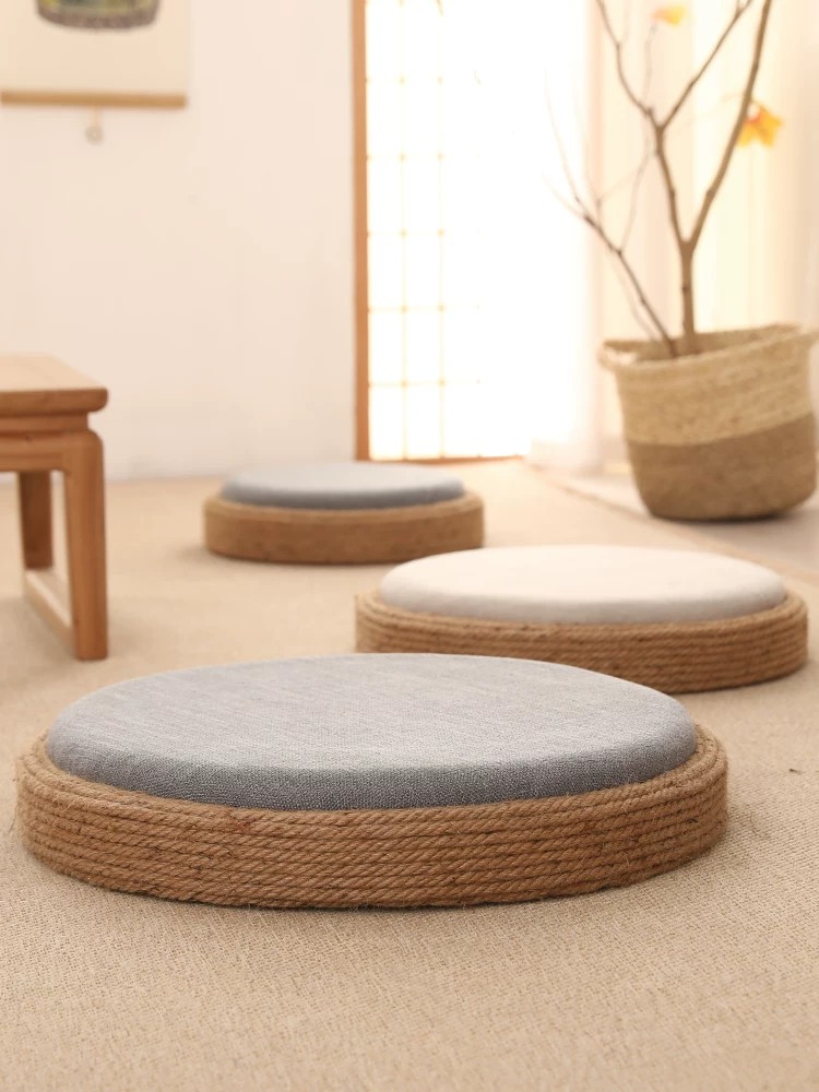 Multi-color floor cushion set, linen cotton material for rustic farmhouse wholesale